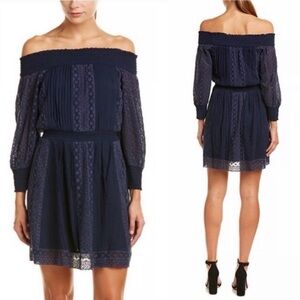Alice + Olivia Pammy navy eyelet off shoulder mini dress, 0